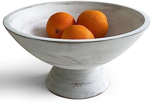 White Fruit Bowl - 10 Inch Wide White Footed Bowl – Coastal, Shabby Chic or Farmhouse Centerpiece Pedestal Bowl – White Modern Fruit Bowl on Pedestal