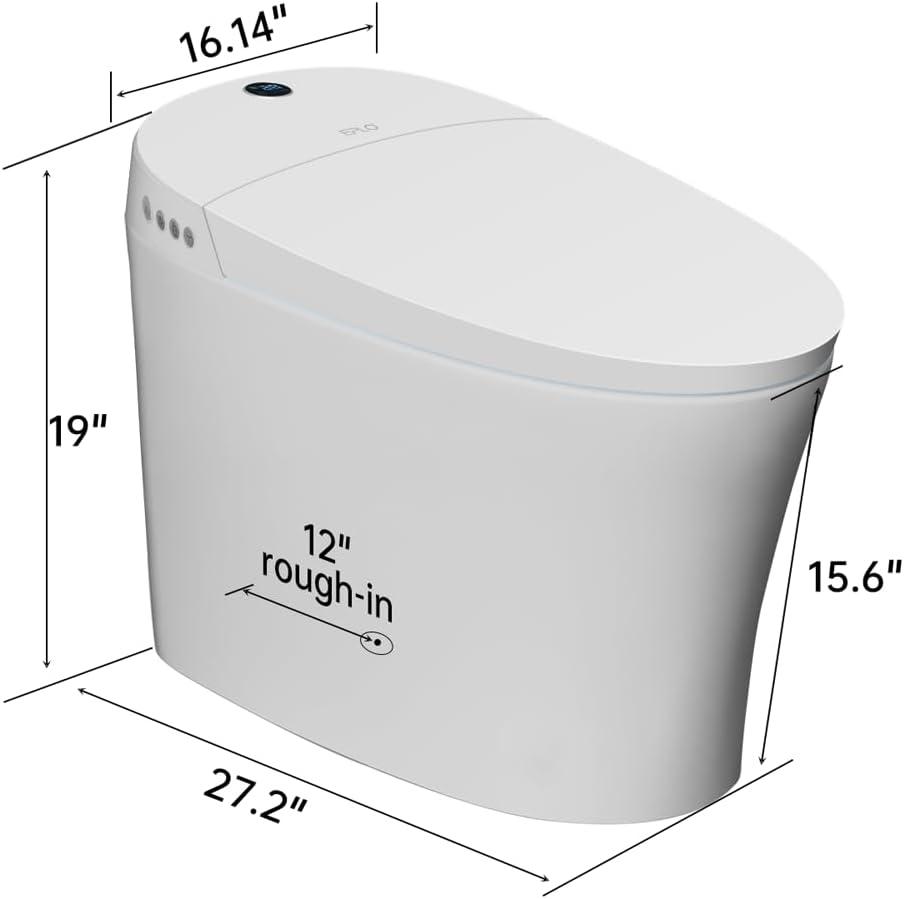 EPLO Smart Toilet Bidet – Auto Open/Close, 1000g MaP Flush Score, Auto Urinal Flush for Men, ADA Compliant Comfort Height, Built-in Tank, Heated Seat, Moving Dryer, Elongated Design, Blackout Flush