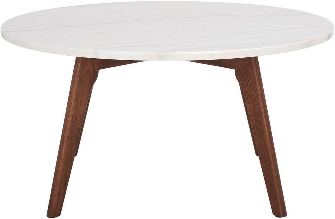 Mid-Century Modern 36" Round Marble & Walnut Coffee Table