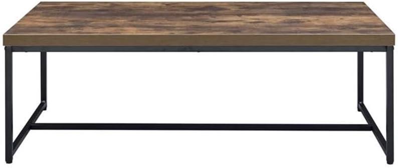 Acme Metal Framed Coffee Table with veneer Top, Weathered Oak Brown and Black
