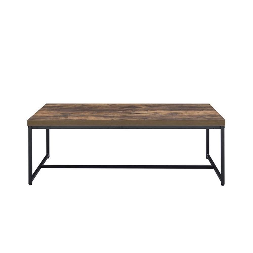 Acme Metal Framed Coffee Table with veneer Top, Weathered Oak Brown and Black