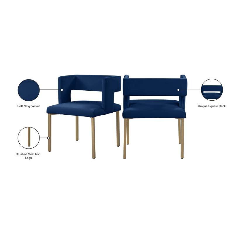 Caleb Luxe Navy Velvet Low-Back Dining Chair with Gold Legs