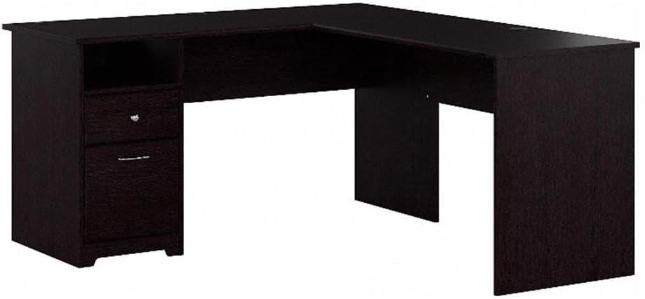 Espresso Oak L-Shaped Home Office Desk with Drawer and Filing Cabinet