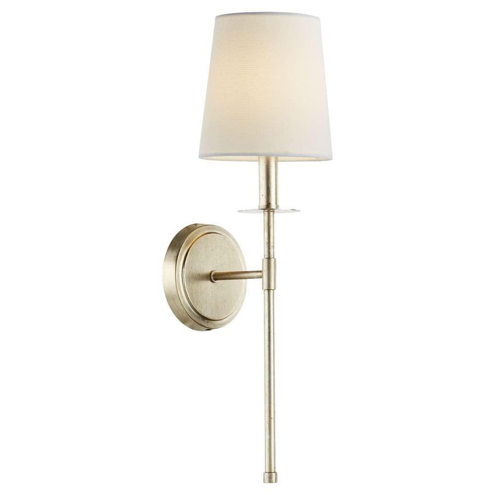 Aged Brass Wall Sconce with White Linen Shade