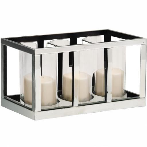 18" x 10" Glam Mirrored Wood Three Light Candle Holder Silver - Olivia & May