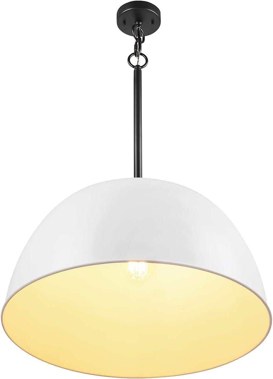 Matte White Metal Bowl Pendant Light with Adjustable Height