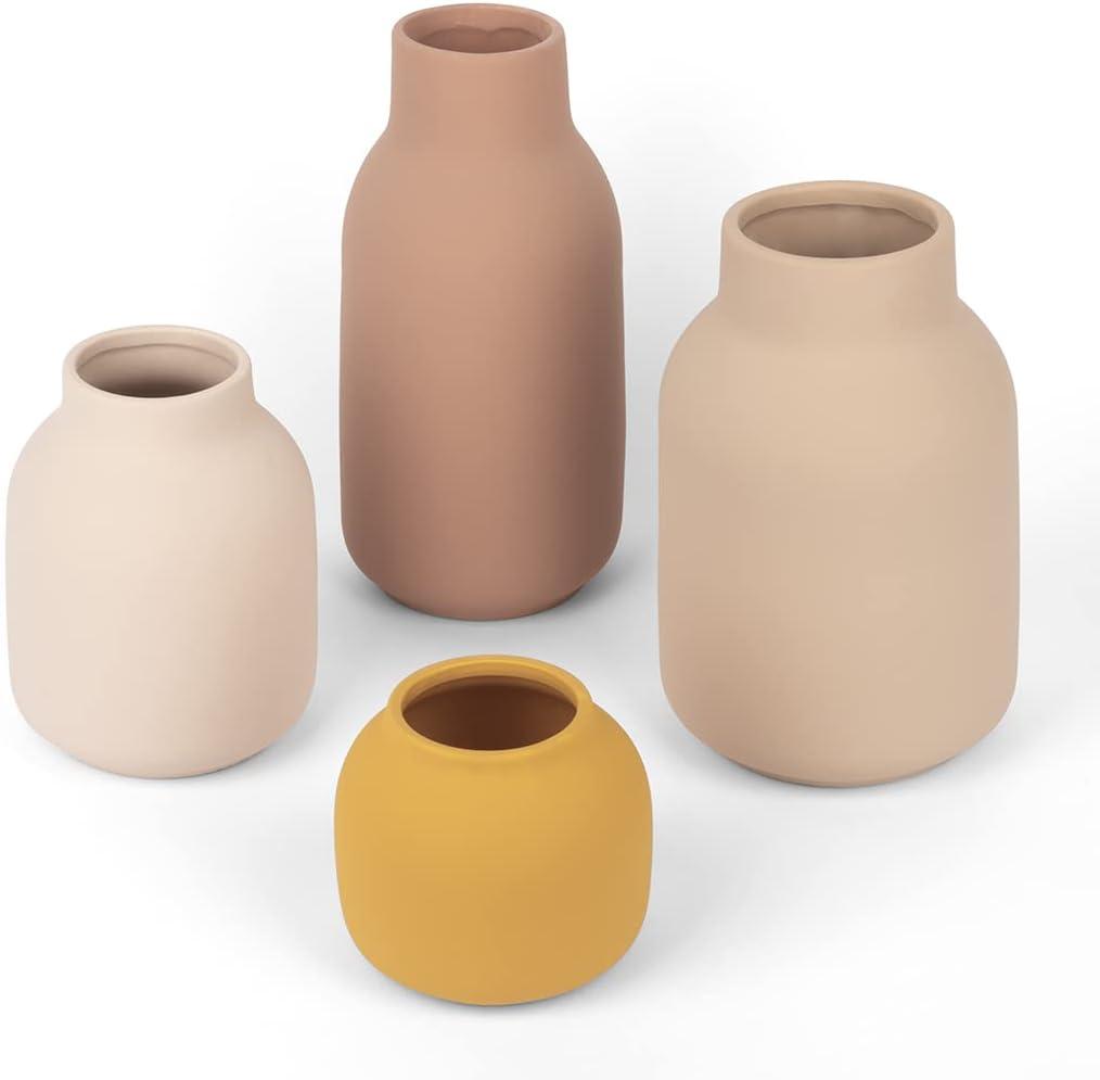 Koyal Wholesale Mixed Modern Minimalist Ceramic Vase for Home Decor, Terracotta Decor, Set of 4, Multi-Color