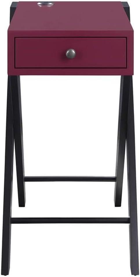 Fierce Side Table with USB Charging Dock Burgundy/Black - Acme Furniture: Living Room, Pullout Drawer, MDF