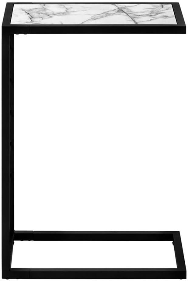 Monarch Specialties Accent Table C-Shaped End Side Snack Living Room Bedroom Metal Laminate White Marble Look Black Contemporary Modern