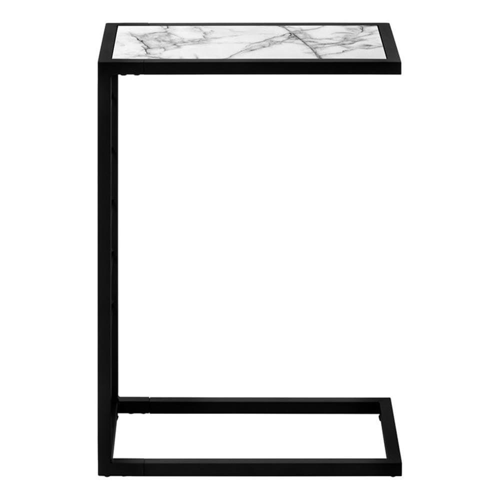Monarch Specialties Accent Table C-Shaped End Side Snack Living Room Bedroom Metal Laminate White Marble Look Black Contemporary Modern