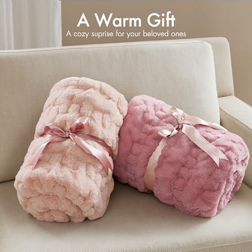 Madison Park Blush Ruched Fur Throw 50x60"