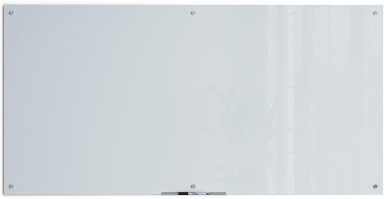 U Brands 70"x35" Frosted Glass Frameless Dry Erase Board White: Wall Mount Glass Whiteboard with Marker Tray