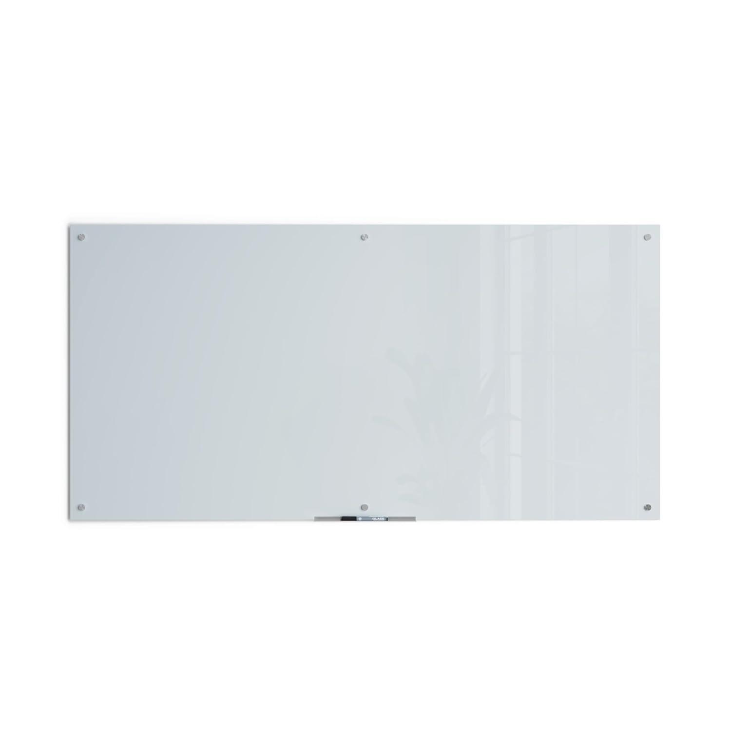 U Brands 70"x35" Frosted Glass Frameless Dry Erase Board White: Wall Mount Glass Whiteboard with Marker Tray