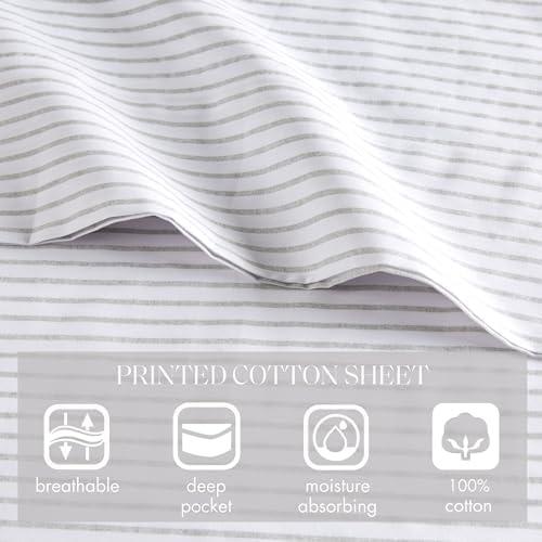 King Gray Stripe Cotton Percale Sheet Set