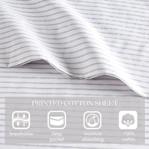 Full 200 Thread Count Printed Cotton Sheet Set Gray Stripe