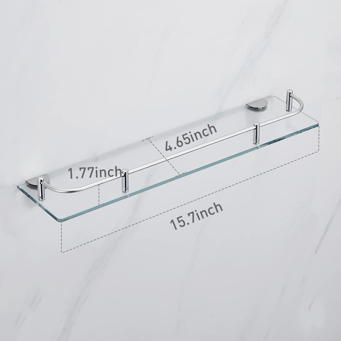 Glass Bathroom Shelves, Rectangular Tempered Glass Floating Shelves for Wall with 304 Stainless Steel Rail and Zinc Alloy Bracket, 2 Pack