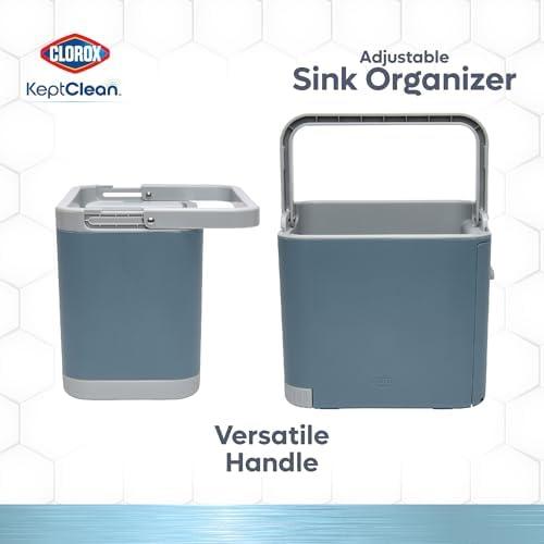 Ginsey 59360 Clorox KeptClean Kitchen Sink Organizer – Space-Saving Organization of Dish Soap, Scrub Brushes, and Dish Towels, Fold-Down Shelf for Sponges and Jewelry, Drainage Tray – Steel