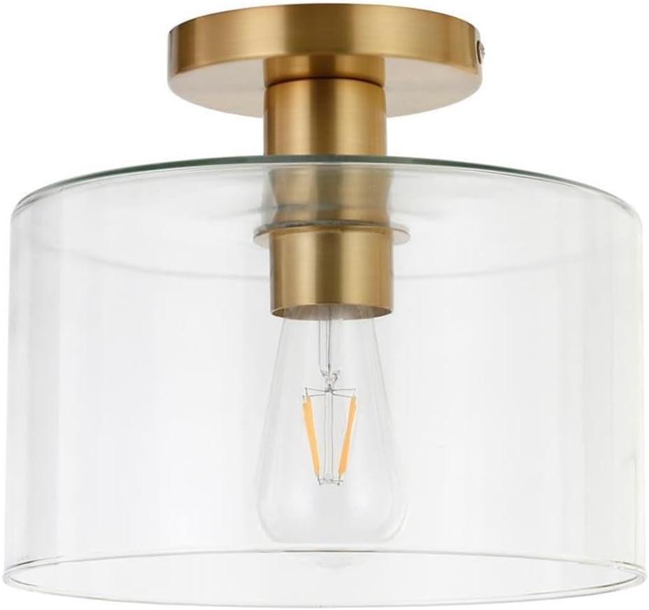 Henn&Hart 10" Brass Finish Metal/Glass Semi Flush Mount