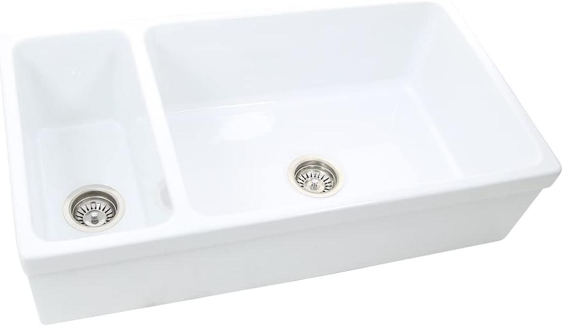 White Fireclay Reversible Double Bowl Farmhouse Sink