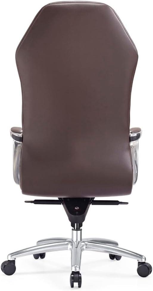 Dark Brown Leather Executive Swivel Chair with Metal Base