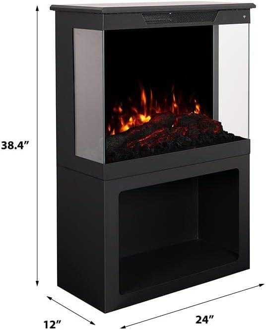 Modern Ember Smart 3-Sided Electric Fireplace Stove Heater With Storage Base | LED Flame Colors |Works With Wi-Fi App