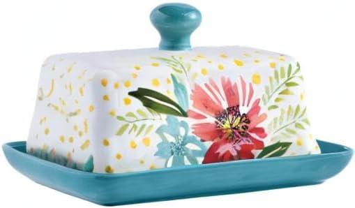 Hand-Painted Floral Ceramic Butter Dish with Lid