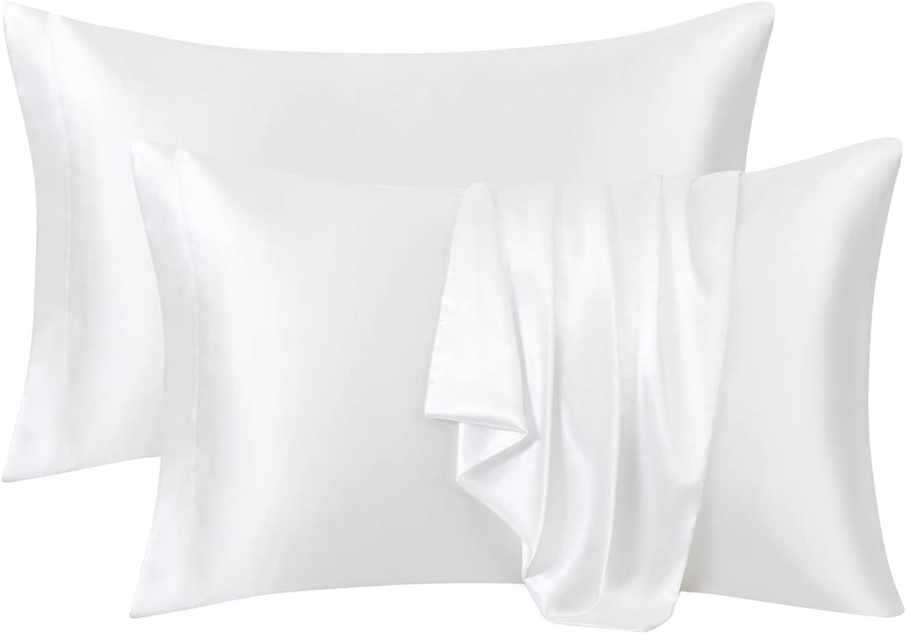 Ersmak Satin Pillowcase King Set of 2, 20" x 40" Ultra Soft & Silky Satin Pillow Cases for Hair and Skin, Wrinkle Fade Resistant Pillow Covers with Envelope Closure (Ivory White)