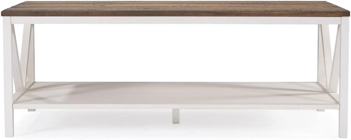 Walker Edison 48" Rectangle Wood Coffee Table in Reclaimed Barnwood and White