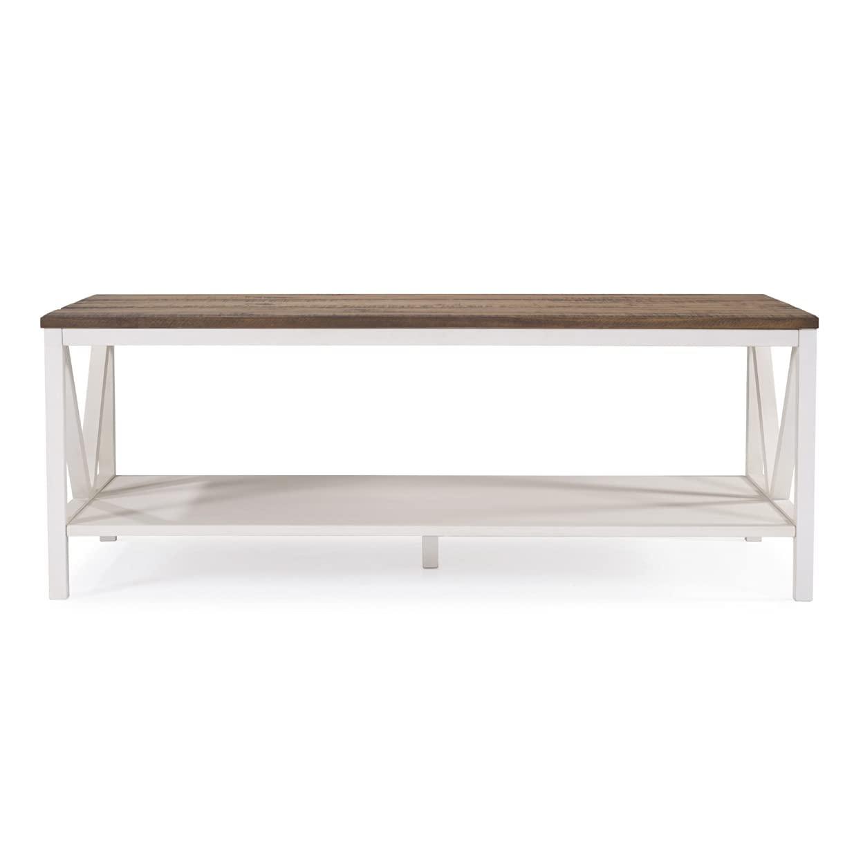 Walker Edison 48" Rectangle Wood Coffee Table in Reclaimed Barnwood and White
