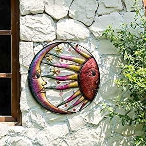 Large Multicolor Metal Sun Moon Stars Wall Art Sculpture