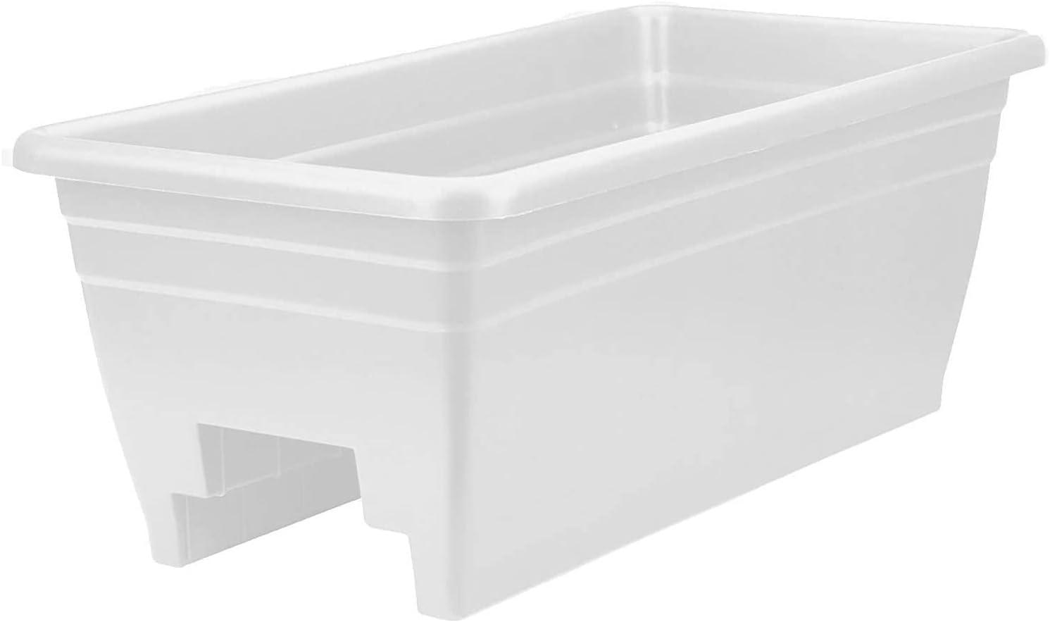 The HC Companies 24 Inch Wide Heavy Duty Plastic Deck Rail Mounted Garden Flower Planter Box with Removable Drainage Plugs, White