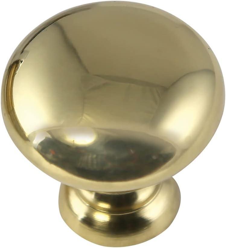 Polished Brass Round Cabinet Knob with Mounting Hardware