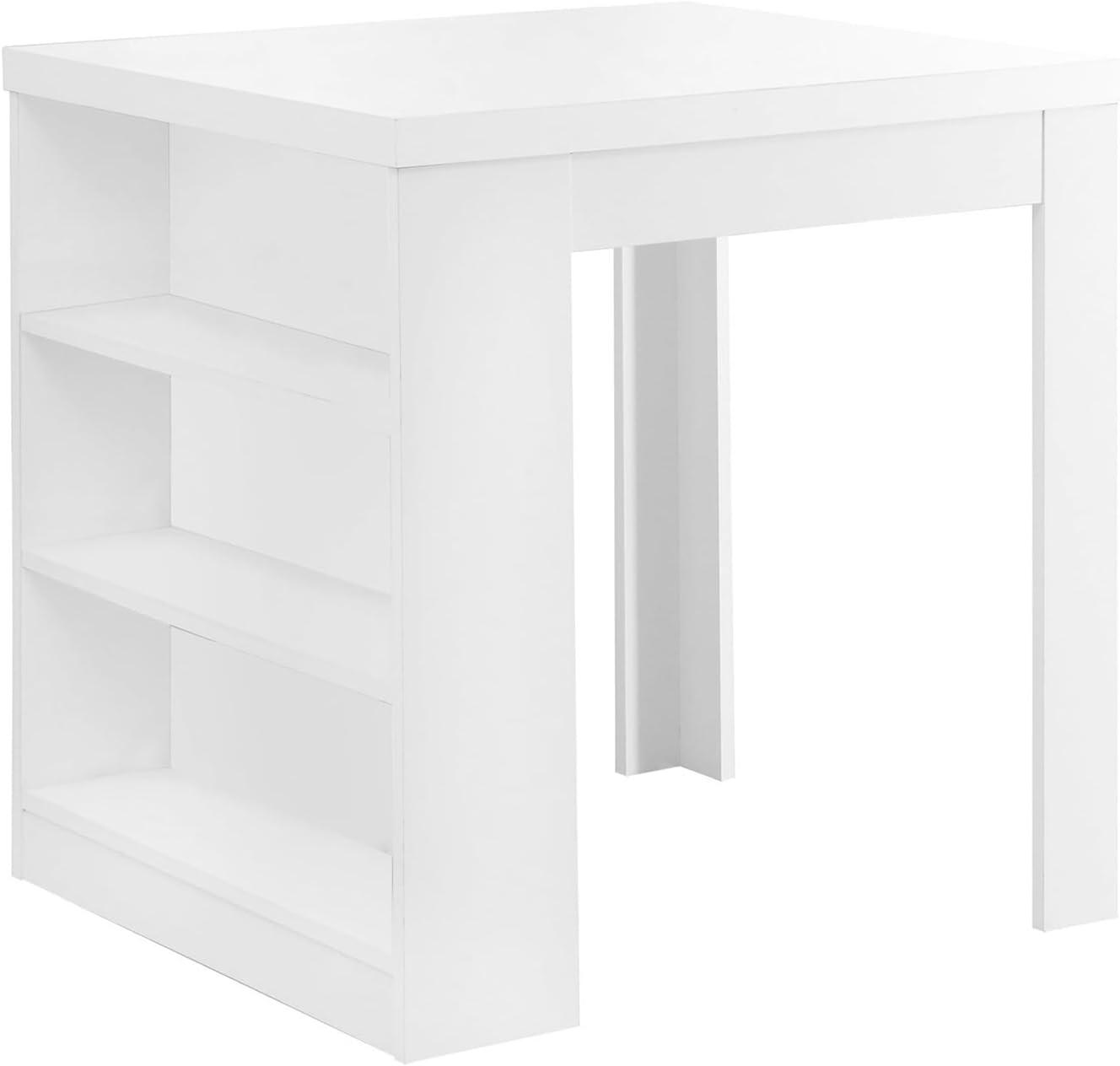 Chic White Square Counter Height Dining Table with Side Shelves