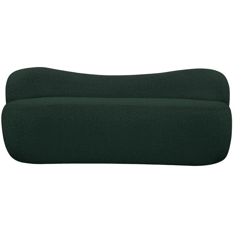 Contemporary Green Boucle Fabric Curved Back Bench, 62" W