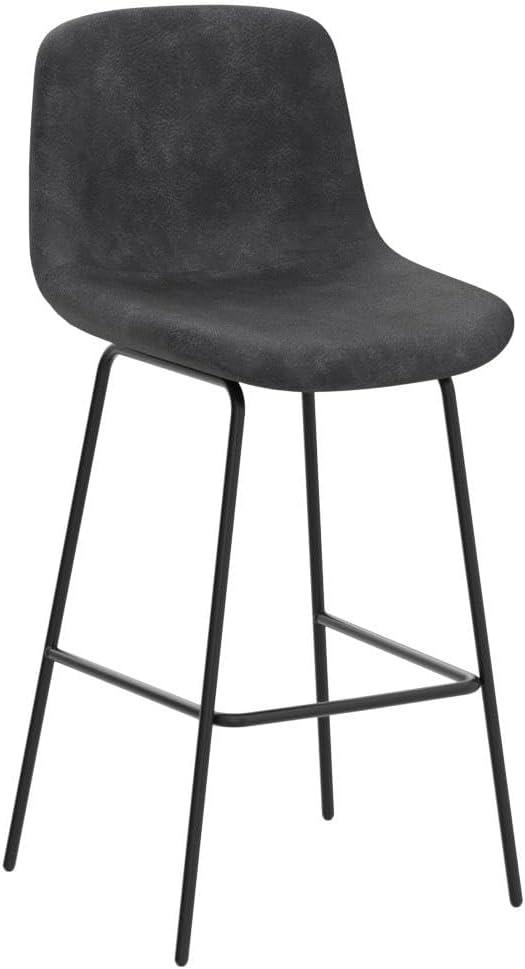 Jolie 28" Distressed Charcoal Grey Faux Leather Bar Stools, Set of 2