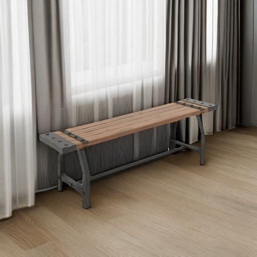 Williston Forge Rickey Wood Brown Bench with Black Metal Base and Studs