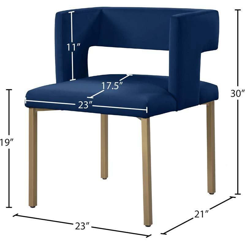 Caleb Luxe Navy Velvet Low-Back Dining Chair with Gold Legs