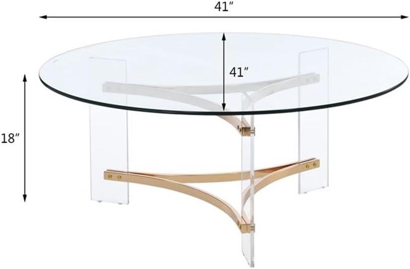 41" Sosi Coffee Table Gold Finish - Acme Furniture: Chic Acrylic Base, Clear Glass Top, No Assembly Required