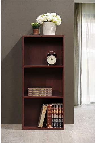 Hodedah HID23 High Quality 3 Shelf Home, Office, and School Organization Storage 35.67 Inch Tall Slim Bookcase Cabinets to Display Decor, Mahogany