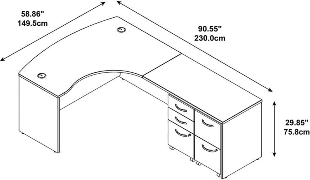 Series C Bow Front Left Handed L Shaped Desk with 2 Mobile Pedestals