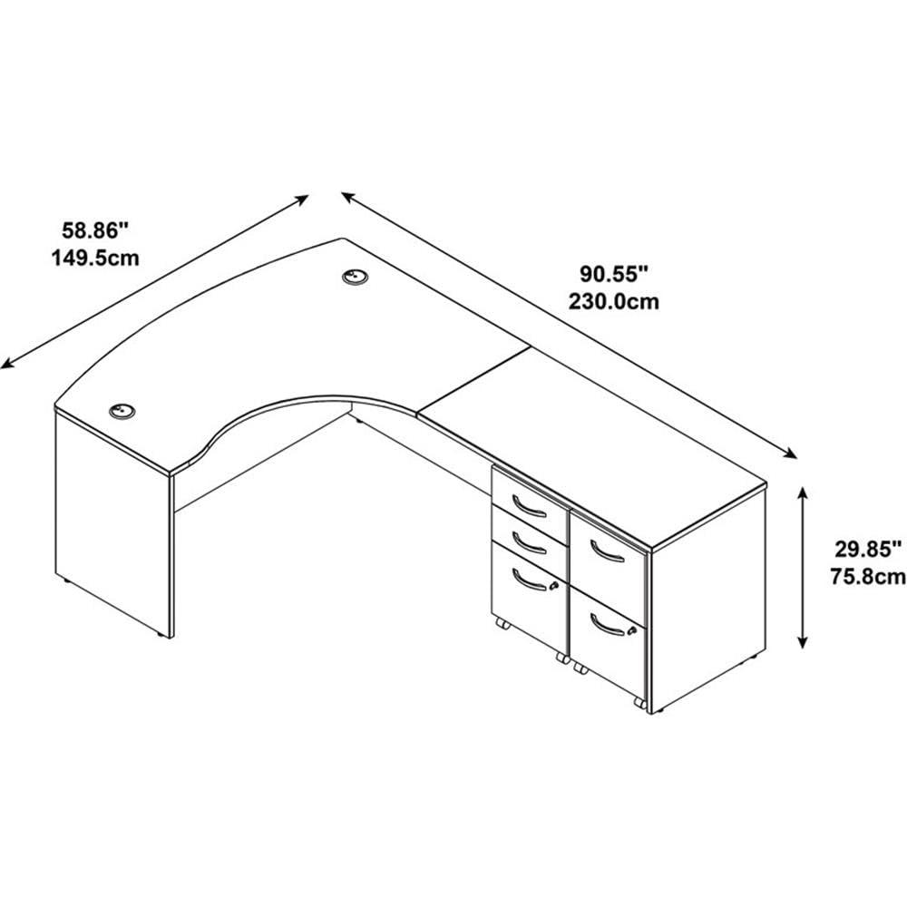 Series C Bow Front Left Handed L Shaped Desk with 2 Mobile Pedestals