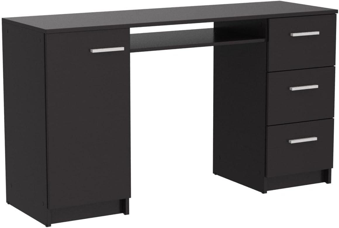 Madesa Modern Office Desk with Drawers 53 inch, Study Desk for Home Office, PC Table with 3 Drawers, 1 Door and 1 Storage Shelf (Black)