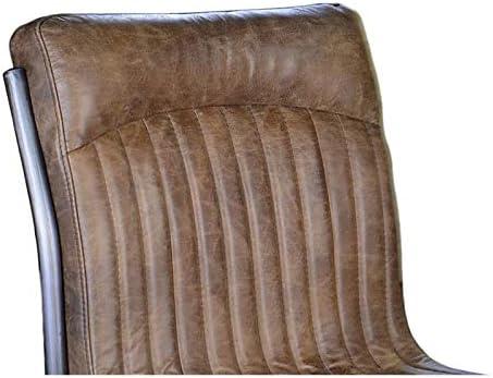 Ansel Transitional Leather Upholstered Side Chair in Light Brown