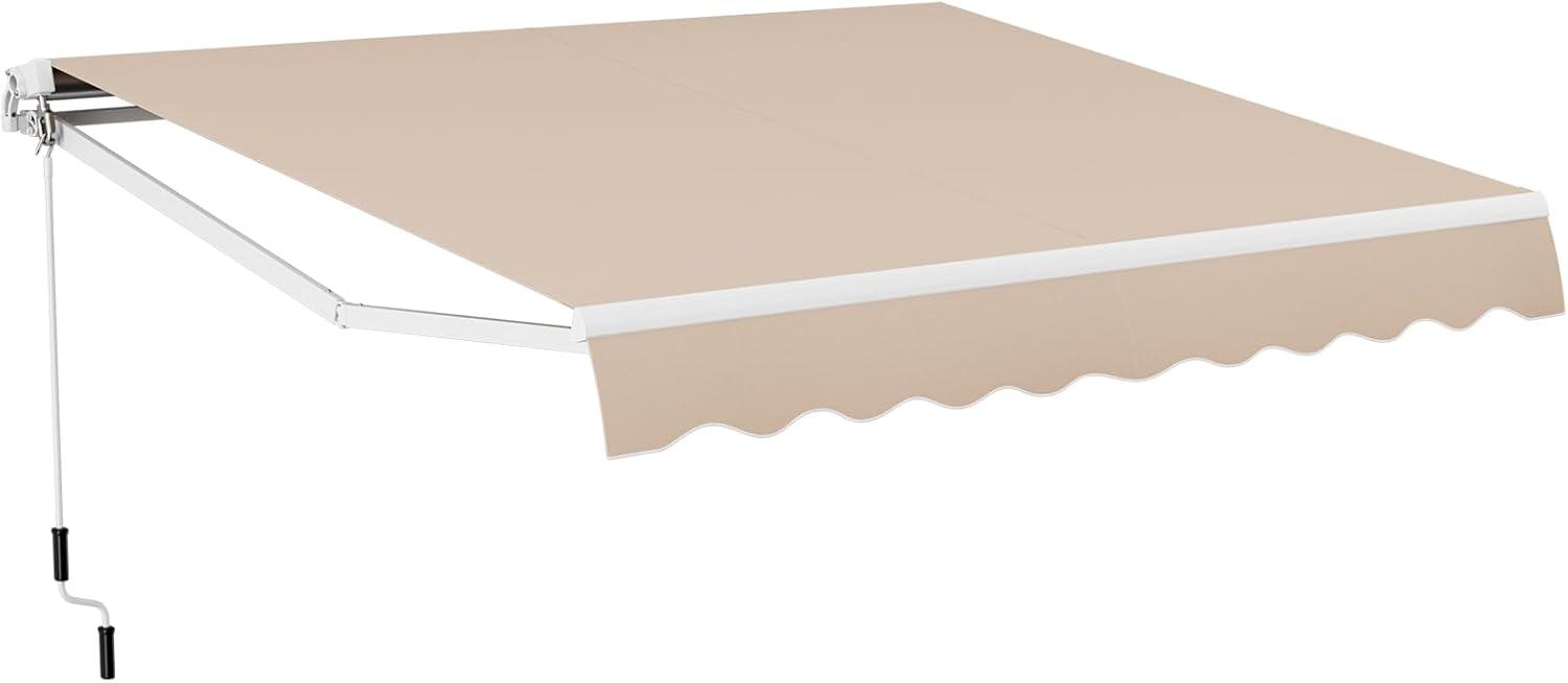 Gymax 10 x 8.2 ft Outdoor Patio Retractable Awning Polyester Sunshade Cover w/ Manual Crank Handle Deck Beige