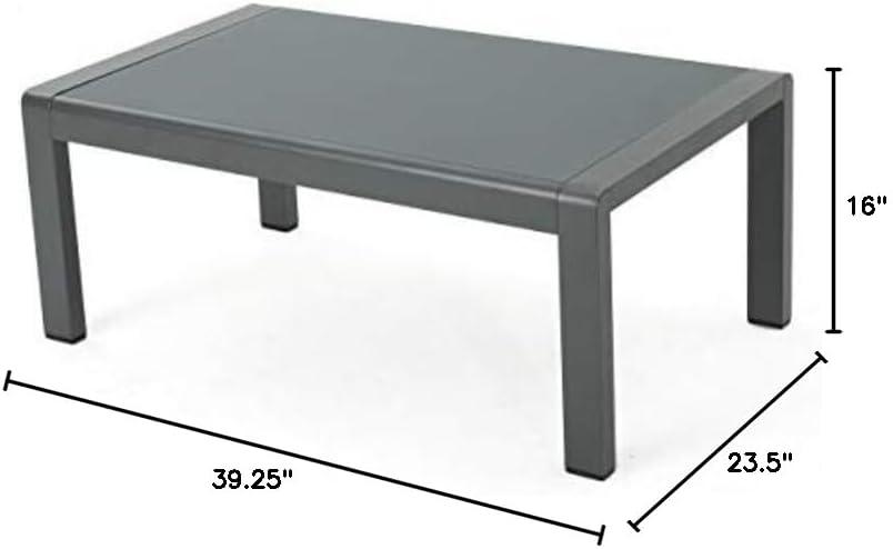 Cape Coral Rectangle Aluminum Coffee Table with Glass Top - Gray - Christopher Knight Home: Weather-Resistant Patio Table