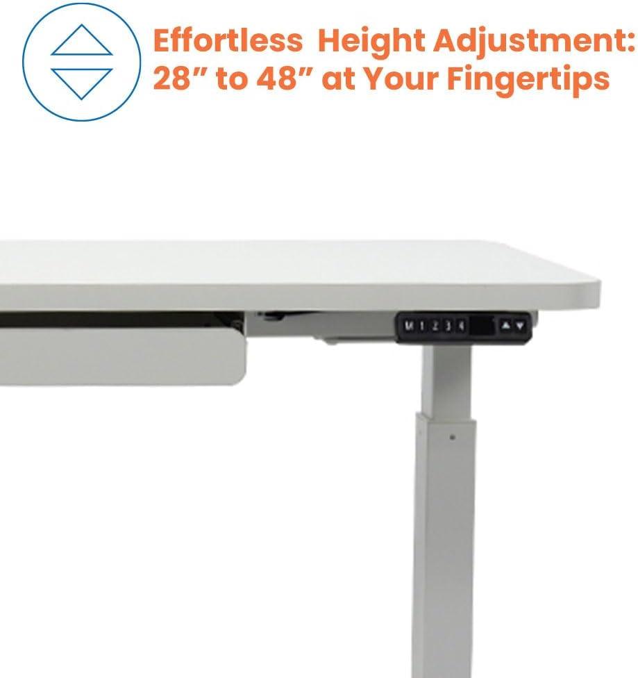 Motionwise White Electric Height Adjustable Standing Desk, 24”x48", Height Adjustable 28"-48" with 4 pre-set height adjustments and USB Charge Port, Multiple Colors