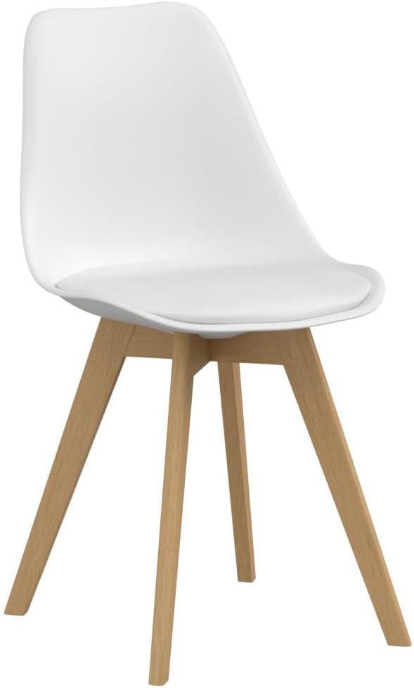 GOTMINSI Set of 2 Modern Style Chair Dining Chairs, Shell Lounge Plastic Chair with Natural Wood Legs (White)