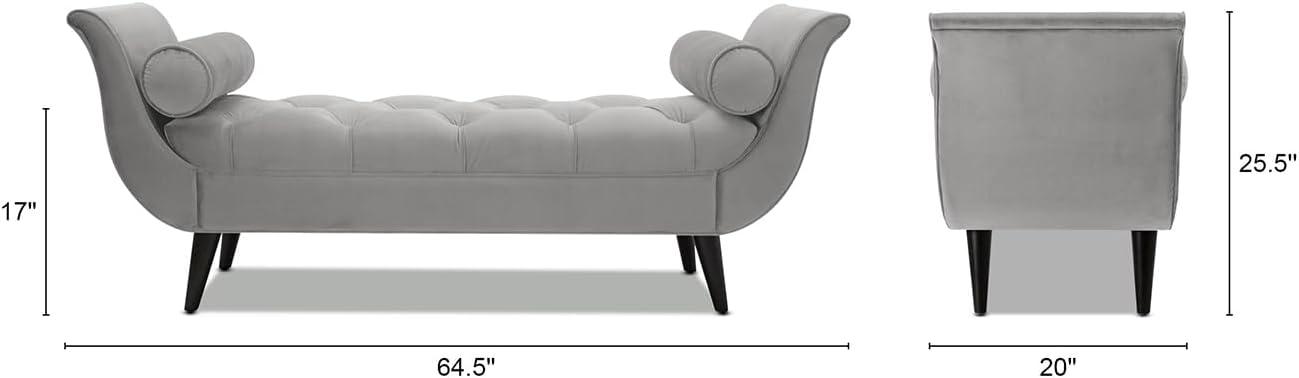 TiramisuBest Tufted Flared Arm Entryway Bench, Upholstered Long Accent Bench with Pillows, Solid Wood Legs,Gray, 64.5¡±