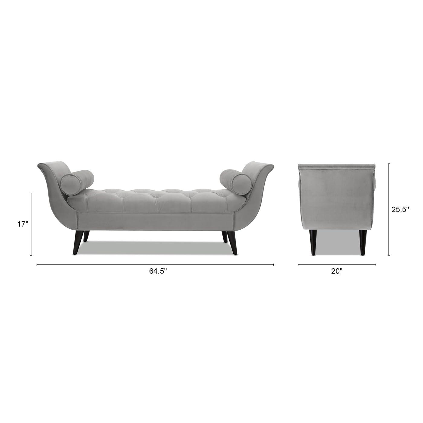 TiramisuBest Tufted Flared Arm Entryway Bench, Upholstered Long Accent Bench with Pillows, Solid Wood Legs,Gray, 64.5¡±