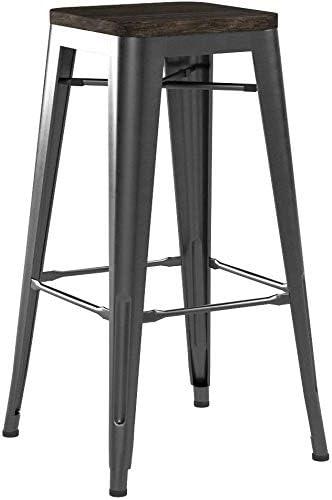 Ameriwood Home Fusion 30" Metal Backless Bar Stool with Wood Seat